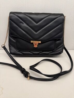 a new day Black Quilted Crossbody with Gold-Tone Hardware
